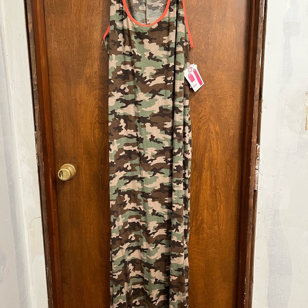 Bobbie Brooks Camouflage Dress with Orange Trim